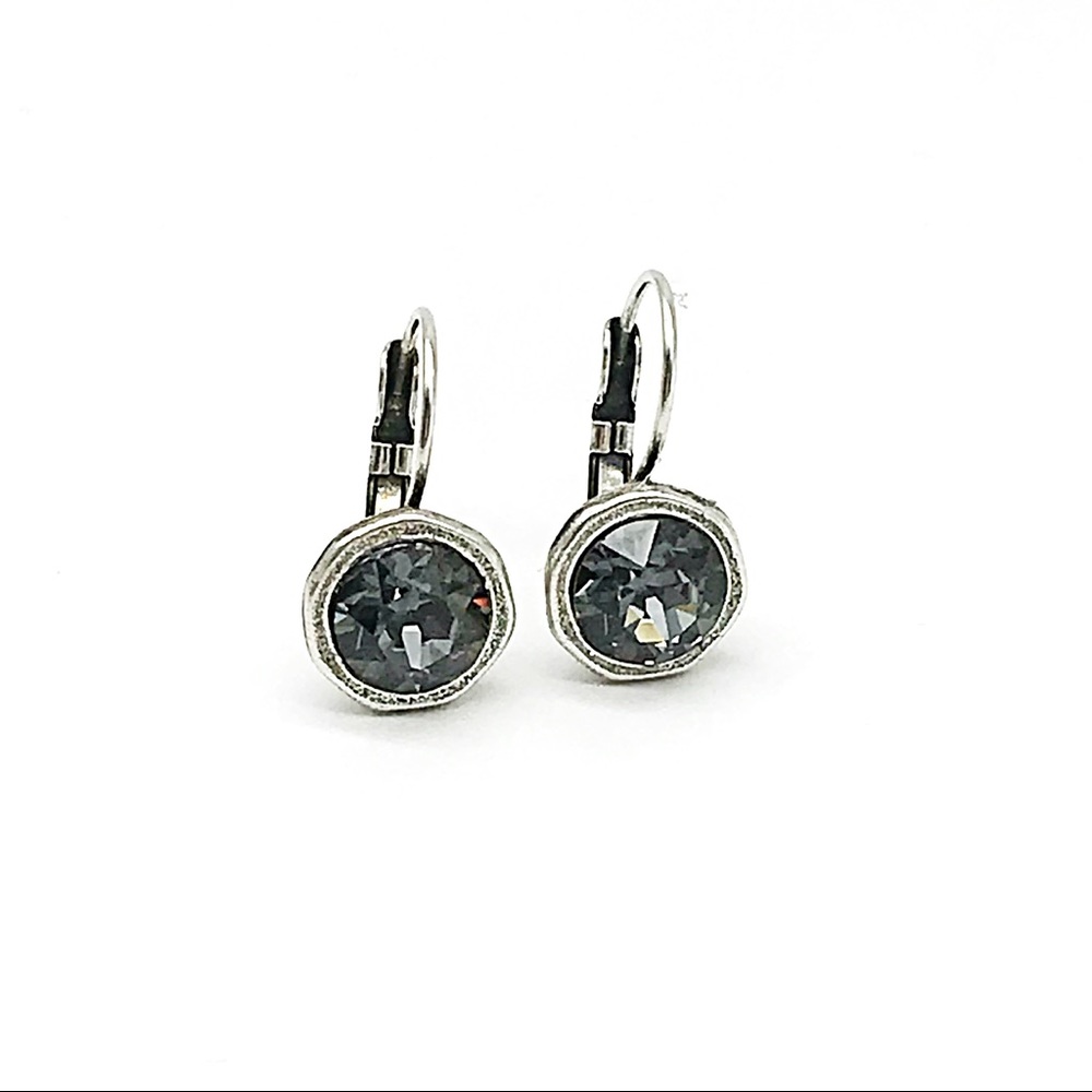 Handmade Swarovski Crystal Leverback Earrings | Artisan Bezel Set Gray Crystal - Picture 3 of 6